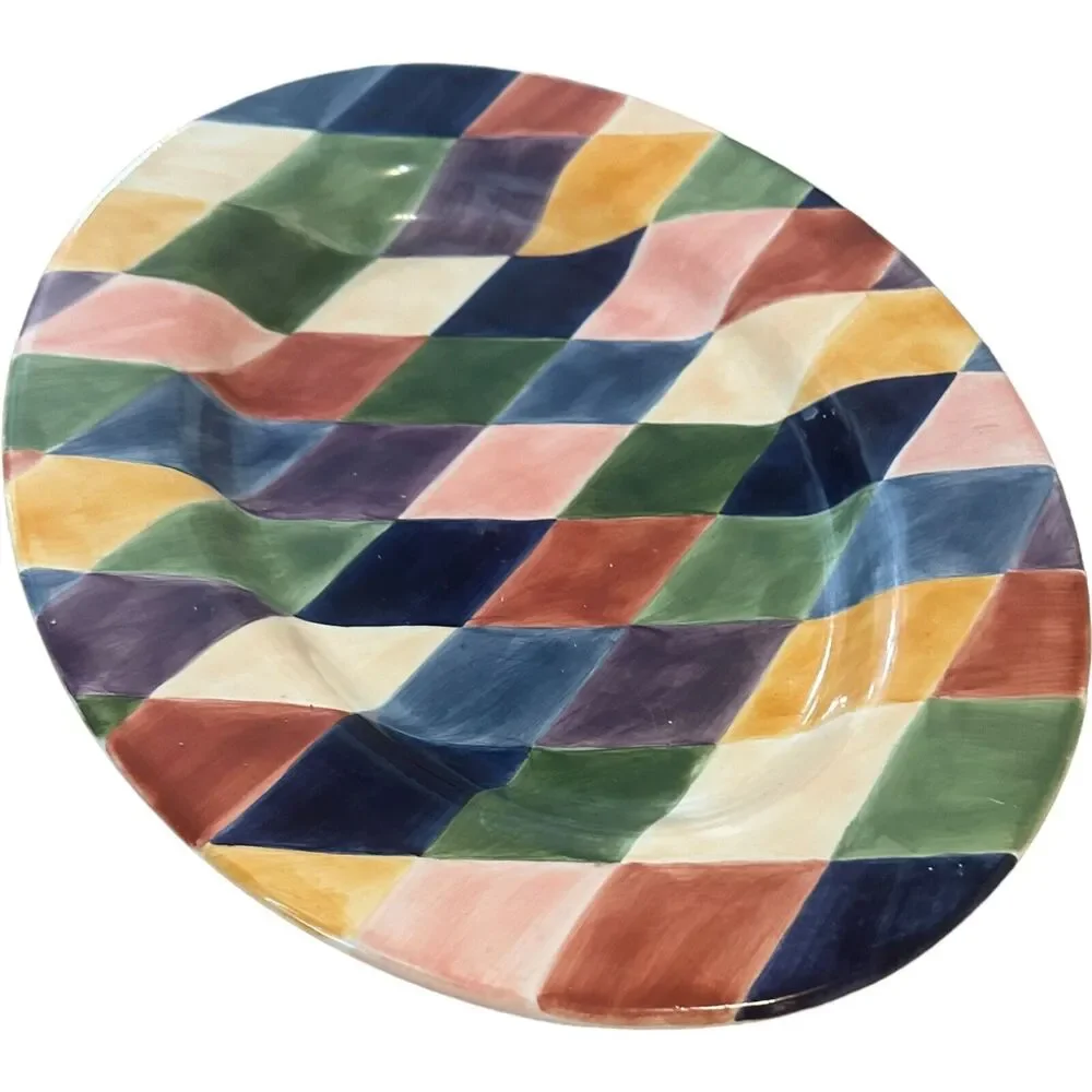 Tabletops Unlimited Carnival Diamond Handpainted 18" Oval Serving Platter XLarge - Picture 2 of 11